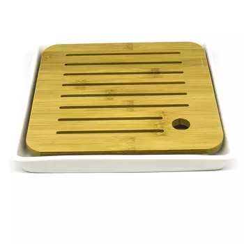 Чабань квадратная (бамбук и фарфор), 21х21х3 см