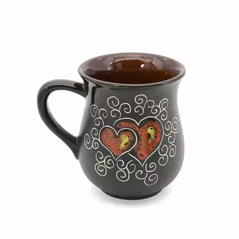 Чашка глиняная "Пылающие сердца", 300 мл