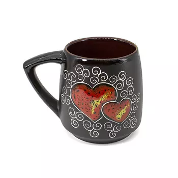 Чашка глиняная "Пылающие сердца", 400 мл