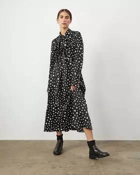 Платье миди с бантом, в цветок XS