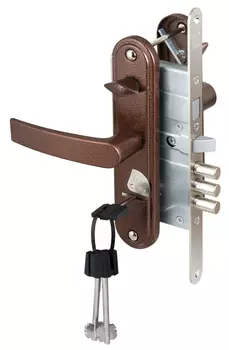 Замок врезной сувальдный с защёлкой в комплекте с ручкой ЗВ9-8.3/13 правый