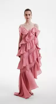 Платье на бретелях с воланами