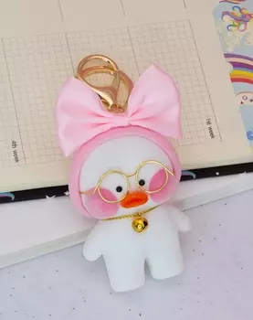 Брелок Lalafanfan Duck (розовый бант / белая) (8 см)