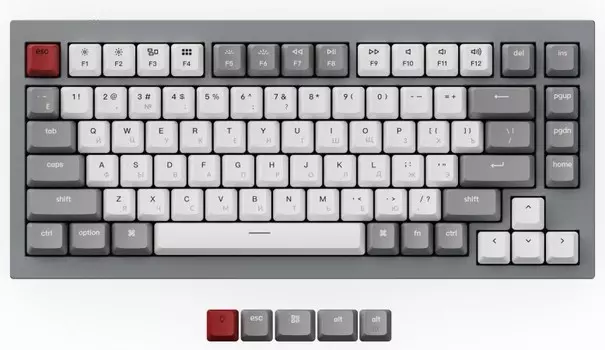 Клавиатура QMK Keychron Q1 механическая, беспроводная, RGB, Gateron G Phantom Red Switch, Gray