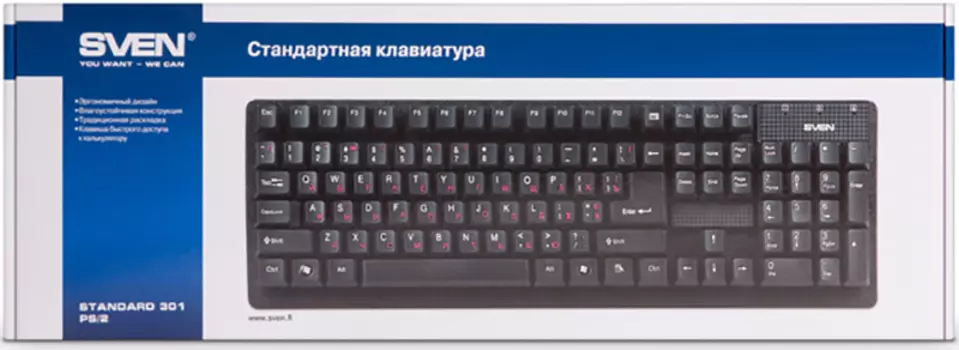 Клавиатура SVEN Standard 301 проводная для PC (черный)(SV-03100301UB)