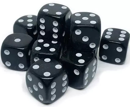 Набор кубиков Простые D6 – 16 мм (12 шт черно-белый)