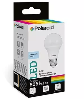 Светодиодная лампа Polaroid 220V A60 9,5W 6500K E27 806lm