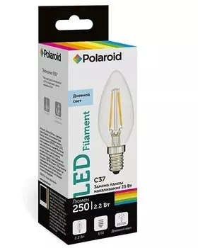 Светодиодная лампа Polaroid 220V C37 FIL 2,2W 6500K E14 250lm