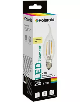 Светодиодная лампа Polaroid 220V C37S FIL 2,2W 4000K E14 250lm