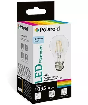 Светодиодная лампа Polaroid 220V FIL A60 8W 6500K E27 1055lm