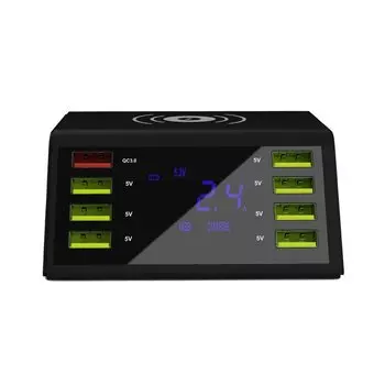 Беспроводная зарядная станция + 8 портов USB с ЖК-дисплеем