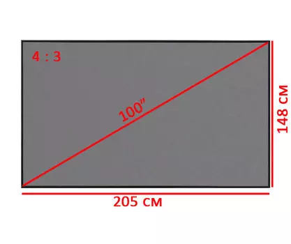 Проекционный экран из серой ткани 100" 4:3 205*148 см