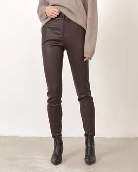 Брюки кожаные прямые винного цвета