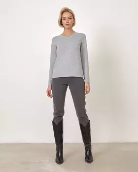Футболка с длинным рукавом V-образным вырезом серый меланж
