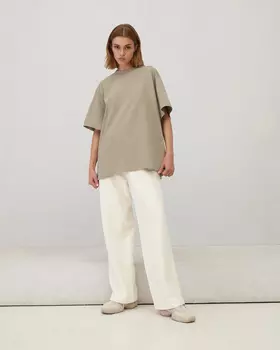 Футболка удлиненная из плотного хлопка цвета хаки