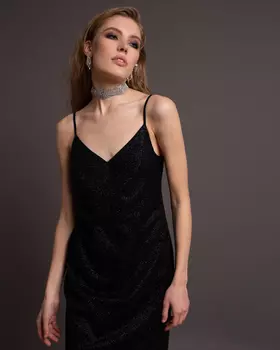 Комбинация миди из чёрной мерцающей ткани