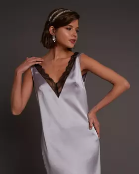 Комбинация миди с кружевом серо-голубого цвета