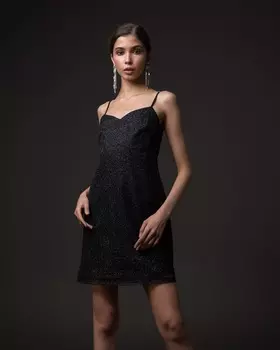 Комбинация мини из черной мерцающей ткани