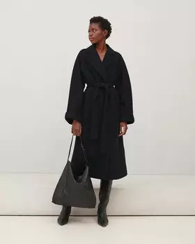 Пальто - халат темно-синего цвета