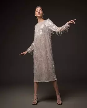 Платье миди из сетки молочного цвета