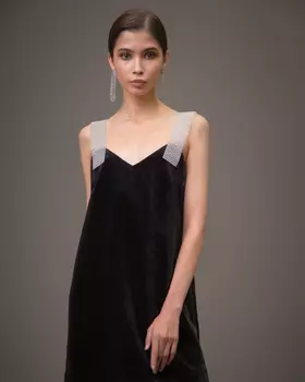 Платье мини на бретелях из камней