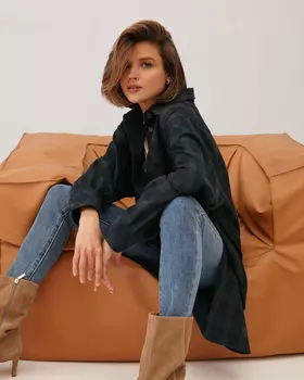 Платье-рубашка в клетку сине-зеленого цвета