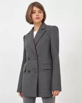 Полупальто с рукавом фонарик серая гусиная лапка