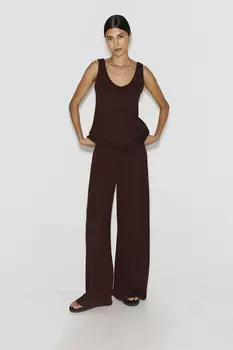 Брюки из фактурного трикотажа шоколадного цвета