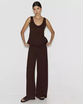 Брюки из фактурного трикотажа шоколадного цвета