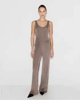 Брюки из гладкой вискозы кофейного цвета