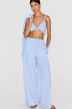 Брюки из хлопка в полоску голубого цвета