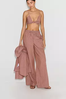 Брюки из хлопка в полоску шоколадного цвета