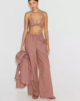 Брюки из хлопка в полоску шоколадного цвета