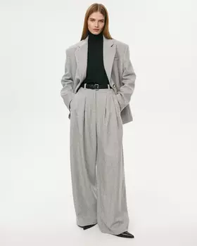 Брюки из шерсти в елочку светло-серого цвета