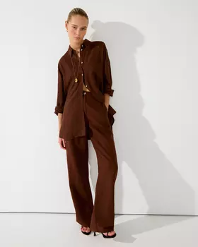 Брюки изо льна шоколадного цвета