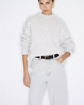 Джемпер меланжевый из хлопка светло-бежевый цвета