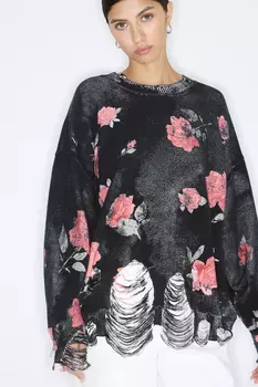 Джемпер с принтом "Розы" графитового цвета