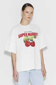 Футболка оверсайз с принтом Raspberry молочного цвета