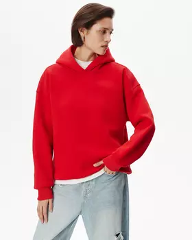 Худи из футера с начесом красного цвета