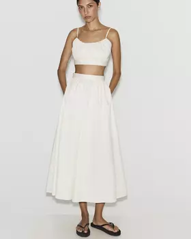 Юбка миди из хлопка молочного цвета