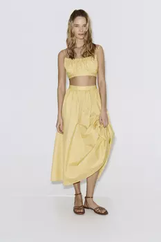 Юбка миди из хлопка с принтом желтого цвета
