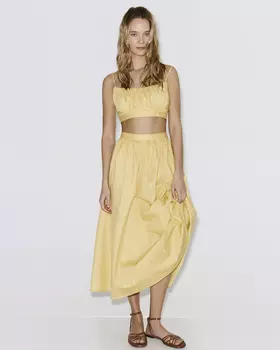 Юбка миди из хлопка с принтом желтого цвета