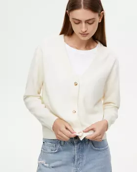 Кардиган из шерсти и кашемира молочного цвета