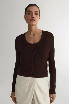 Кардиган с V-образным вырезом шоколадного цвета