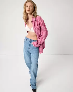 Рубашка в клетку с эффектом варки розового цвета