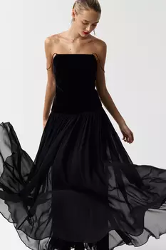 Комбинация из бархата с шифоновой юбкой черного цвета