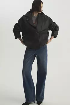Куртка-бомбер из экозамши черного цвета