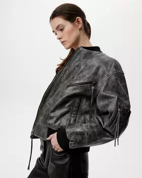 Куртка-бомбер из натуральной кожи с винтажным эффектом