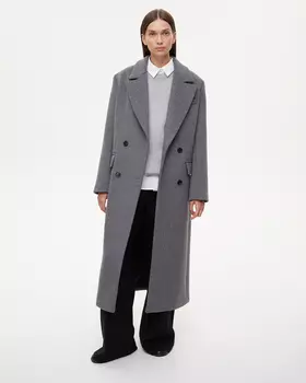Пальто двубортное серого цвета