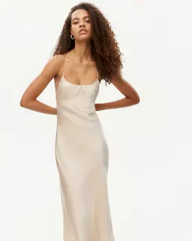 Платье-комбинация макси кремового цвета